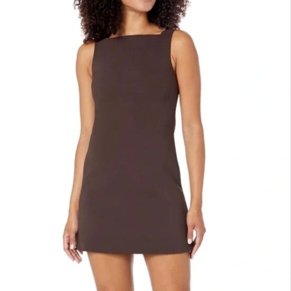 BNWT Women's Theory A-Line Stretch Mini Dress in Double Weave - Brown - Size 6 - Picture 2 of 7